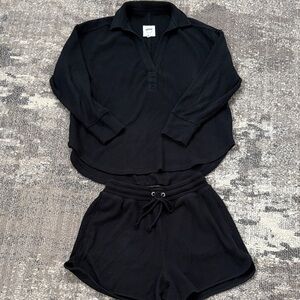 Aerie Black Waffle Knit Lounge Set